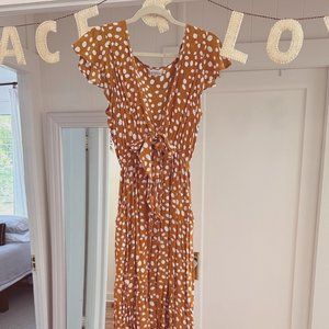 OS Tiare Hawaii Blake Maxi Dress with Pockets - Orange with White Polkadots